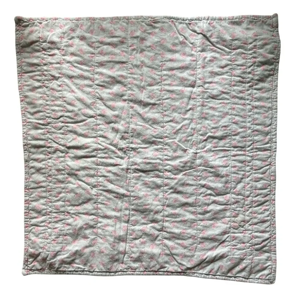 Pink White Baby Quilt 37x37 Handmade Patchwork Crib Quilt